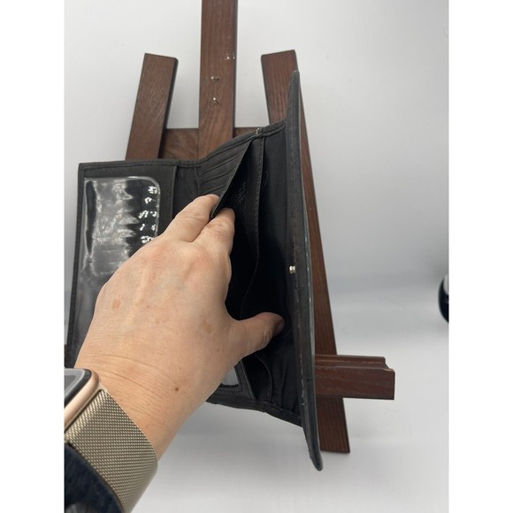 Fossil Popstitch Soft Black Leather Trifold Wallet & Checkbook Cover 7x3 - Picture 6 of 8